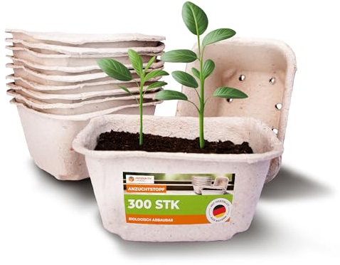 Produktiv Handel Anzuchttöpfe eckig 300 Stück | torffrei und biologisch abbaubar | Pflanztöpfe für Pflanzen Anzucht ohne Pikieren | Anzuchtschale aus Holzfasern | Innen & Außen