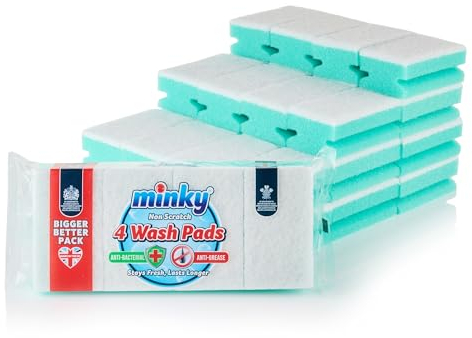 Minky Sponge Scourers 40 pack, Anti-Bacterial and Anti-Grease, Non Scratch, Wash Pads, Sponges Washing Up Sponge, Cleaning Sponges, Kitchen Sponge, Dish Sponge, Scourer, White and Blue