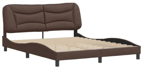 vidaXL Bettgestell, Bett mit Kopfteil, Bettrahmen mit Sperrholzlatten, Polsterbett Doppelbett für Schlafzimmer, Kunstleder Braun 160x200cm