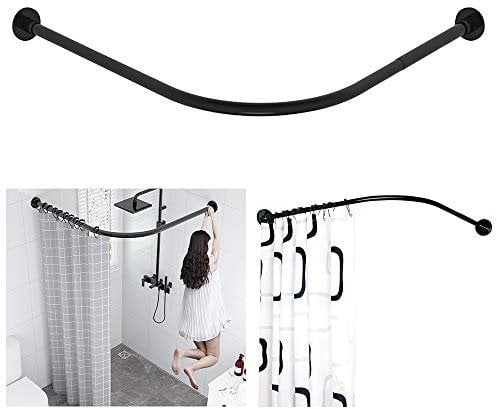 SIKAIQI Stretchable 304 Stainless L Shaped Bathroom Bathtub Corner Shower Curtain Rail Rack (Black 60-92 cm x 60-92 cm), Drill Free Install, for Bathroom, Clothing Store, Private space