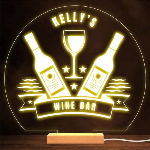 Wine Bottles & Glass Stars Banner Wine Home Bar Man Cave Gift Night Light | Personalised Gift For Home, Lamp Room Décor | Kids & Adults Night Lights With Name | Personalised Gift For Bedroom |