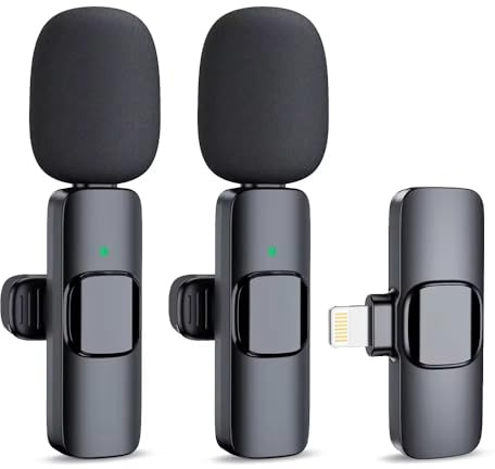 LKA Products Dual Wireless Lavalier Microphone for iPhone, iPad - Professional Omnidirectional Recording Mic for Interview, Voiceover, Video Podcast, Vlog, YouTube, Video Conferencing, Live Streaming
