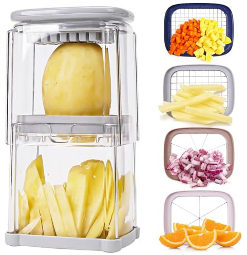 Kitchen gadgets food chopper with container.4 in 1 chopper vegetable cutter with french fry cutter,veggie chopper,fruit slicer,potato cutter.new home gift ideas-mandoline slicer for food chopper