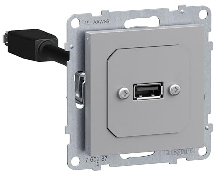 LEGRAND, SEANO USB-Datendose mit Kabel, Einsatz inklusive Abdeckung, USB 3.0, Kabellänge: 15 cm, Farbe: Aluminium, 765287