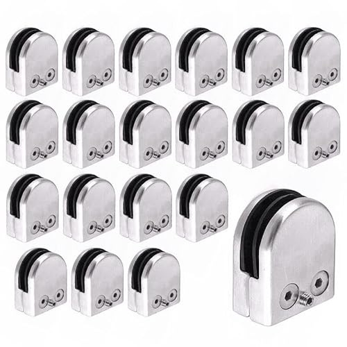 20 Pcs Glass Clamp, Stainless Steel Glass Clip Clamps, Flat Back Bracket for Glass, Door, Balustrade, Staircase, Handrail, Window, 8-10mm, Silver