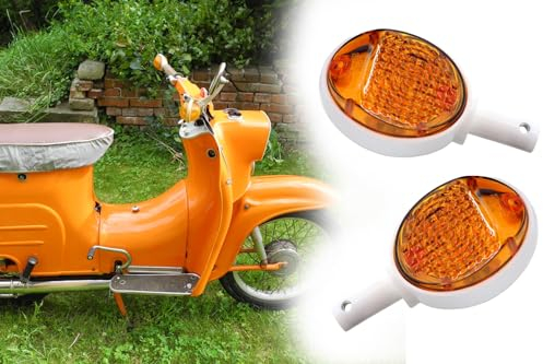 BISOMO 2x Blinkleuchte Ochsenauge, Blinker mit E-Zeichen für Simson KR51, SR4-2, SR4-3, SR4-4, MZ ES Trophy 175 250, Gehäuse weiß