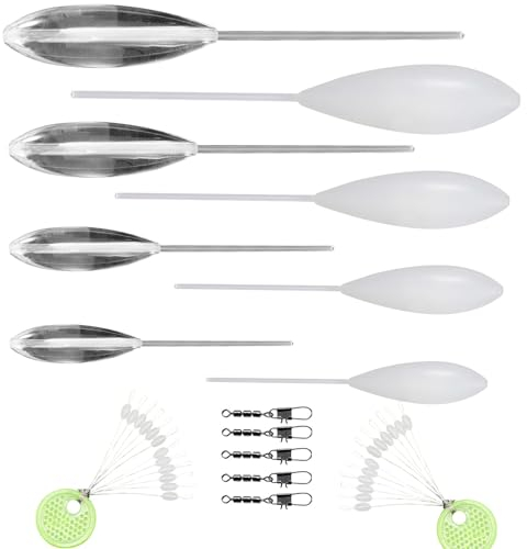 Fizdoqg 8 Stück Spirolino Forelle Set - 4X Sbirolino Schwimmend 4X Spirolino Sinkend 8g 10g 15g 20g und Dreifachwirbel Angeln Kleine Schnurstopper Sbirolino Forellen Set, Sbirolino Set Angelzubehör