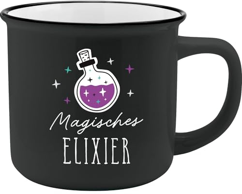 GRUSS & CO Becher mit Motiv Elexier | New Bone China Porzellan, Emaille-Optik, 35 cl | Lustiges Geschenk, Frühstück | 73913