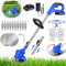 Grass Trimmer Cordless Strimmer with 1.5Ah Battery and Charger and 12 Metal Blades Lightweight Lawn Mowers Cordless Grass Strimmer, Electric Lawn Edge Trimmer Rechargeable Brush Cutter Electric Weeder