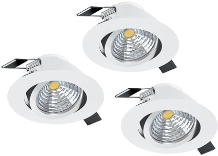 EGLO 3er Set LED Einbaustrahler Saliceto, dimmbare Deckenspots | Deckenstrahler flach rund, Aluminium in Weiß, neutralweiß, Ø 8,8 cm