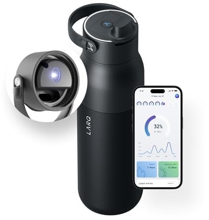 LARQ Bouteille PureVis 2 1L - Bouteille d’Eau Auto-nettoyante avec purificateur UV, Acier Inoxydable isolé, Application de Suivi, réutilisable, Garantie 2 an, Obsidian Black