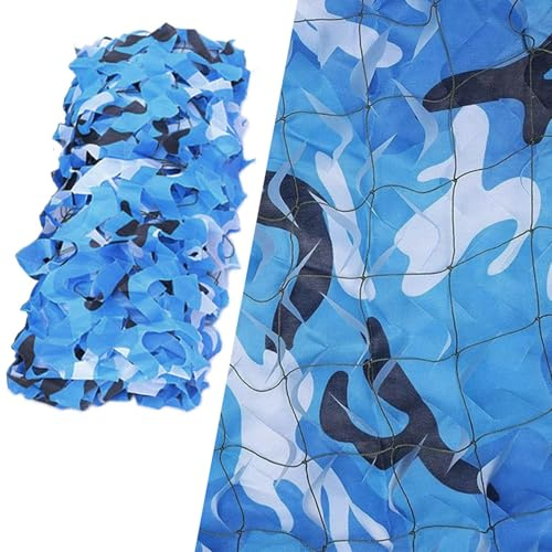 CARHLEAN Filet de Camouflage Bleu Filet Camo 1x8m,2x6m,3x14m,5x10m,7x17m,12x12m Filets Militaire Couverture Camouflage Filet de Ombrage pour Camping,Chasse(4X8M)
