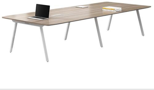 HOLGVE Konferenztisch, 9ft Seminartisch, Büro-Besprechungstisch for 10 Personen, Weißer Metallrahmen, Großer Rechteckiger Schulungstisch