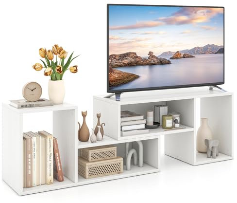 Multigot TV Stand for TVs up to 60 Inches, 2 Pieces Adjustable TV Console Media Entertainment Center with L-Shaped Storage Shelves, Free Combination TV Cabinet Unit for Living Room Bedroom (White)