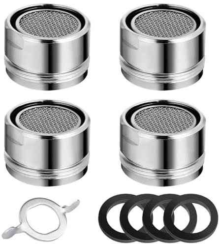 4 Piezas Aireador Grifo M24, Filtro Grifo de Lavabo de Cocina, Carcasa de Latón y Filtro de ABS, Incluye 4 Juntas y 1 Llave Inglesa, Plata