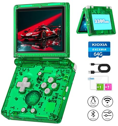 RG35XXSP Console di gioco portatile portatile retrò RG35XX SP Flip Console di gioco Sistema Linux Schermo IPS 64G Precaricato 5532 Giochi RG 35XXSP Supporto HDMI TV Output 5G WiFi Bluetooth 4.2 Verde