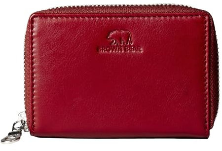 BROWN BEAR Reißverschluss Geldbörse klein Leder Rot mit Münzfach & RFID-Schutz - Echtleder Portemonnaie für Herren & Damen - Slim Wallet Mini Geldbeutel - BB Kai CRD
