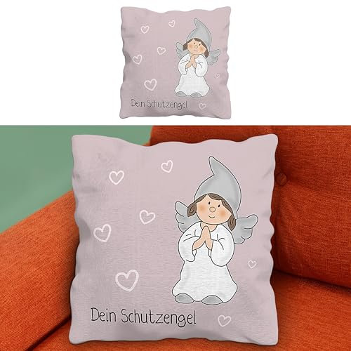 Cepewa Kissen 'Dein Schutzengel' | 40x40cm dunkelrosa Polyester | 280g Füllung Sofakissen (1 x Kissen Schutzengel dunkelrosa)