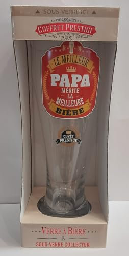 p2g COFFRET PRESTIGE VERRE A BIERE 24 CM ET SON SOUS BOCK le meilleur PAPA merite la meilleure biere