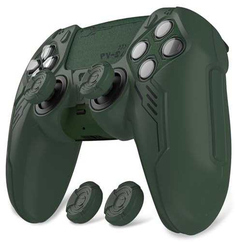 PlayVital Mecha Edition Silicone Cover Compatible with ps5 Controller with 2 Joystick Caps and 6 Stickers, Shockproof Non-Slip Grip Protector Accessories, Fits for ps5 Charging Station - Racing Green