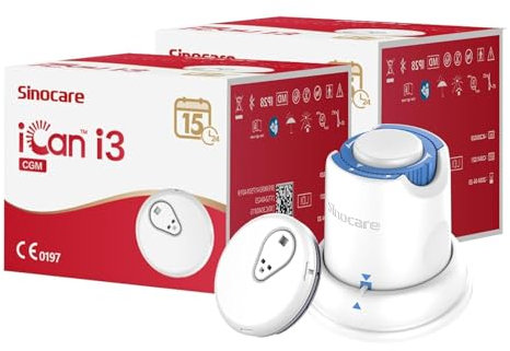 sinocare 15-Day Continuous Glucose Monitoring System, Less Finger Pricks, with iCan CGM APP, Output Every 3 Minutes, Blood Sugar Monitor, iCan CGM × 2 Pcs, for UK Diabetes