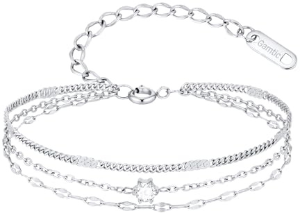 Armband Damen Verstellbare Armkette - Edelstahl Drei Layered Superfeines Kettenarmband 14K Vergoldet Armbänder Cubic Zirkonia Verstellbare Armband Silber Schmuck für Damen Geschenke Geburtstags