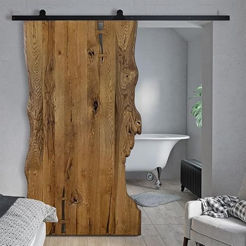 SEART Porte coulissante en chêne massif Board Premium Live Edge 100-130x210cm (brun huilé)
