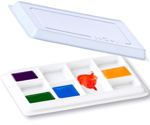 JODEVI Mischpalette, weißes Porzellan-Mischtablett mit 9 Fächern, Künstlerpalette mit Kunststoffdeckel für Aquarell-, Gouache- und Acrylmalerei