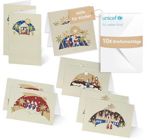 UNICEF Grußkarten Stern über Bethlehem | 10 Klappkarten mit Umschlägen | Helfen Sie Kindern in Not: FSC-Papier, 10 Karten mit Umschlägen (17,5 x 11,7 cm) – Weihnachtskarte