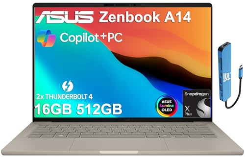 ASUS Zenbook 14 AI Business Laptop (14 FHD+ OLED, Snapdragon X Plus (>Intel i7-1355U), 16GB 8533MT/s, 512GB SSD), Copilot+ PC, IST Hub, IR Webcam, 32-Hr Battery, 2x Thunderbolt 4, Win 11 Home, UX3407