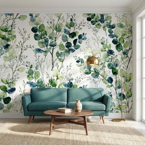 Sunny Graphics Print Plant Photo Mural Nature Wallpaper Wall Covering of Water Colour Botanical Painting with Green Leaves Flower Home Office Decoration Poster