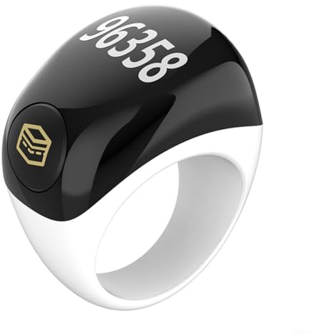 HpLive Smart Tasbih Zikr-Ring, Muslim Digital Azan Wecker Mit Digitalzähler, 5 Täglichen Erinnerungen, Wasserdicht Nach IP68, LED‑Anzeige(White)