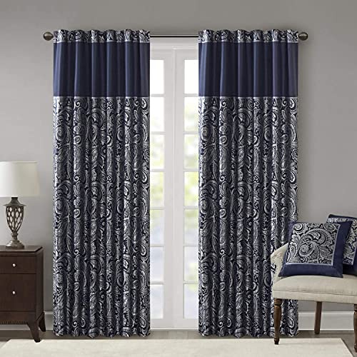 Madison Park Aubrey 2 Flächenvorhang aus Kunstseide, Paisleymuster, Jacquard, Stangentaschenvorhang für Wohnzimmer, Küche, Raumverdunkelung, Fenstervorhang für Schlafzimmer und Wohnheim, 2 Stück, 127