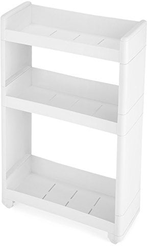 SONGMICS Étroit Chariot, Meuble de Rangement Mobile, Commode sur roulettes avec 3 Étagères, pour Cuisine, Salle de Bain, Garage, Largeur de 17 cm KFR09WT, Blanc