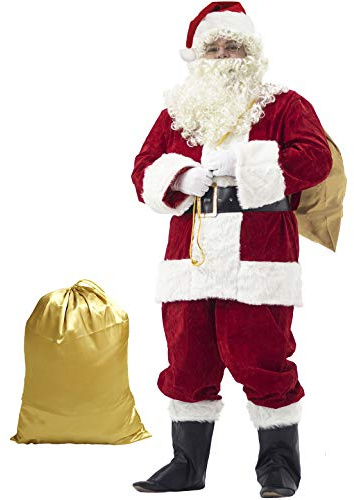 Ahititi Santa Claus Costume for Men Santa Suit Adults 11pcs Mens Deluxe Professional Christmas Clause Outfit Xmas Cosplay