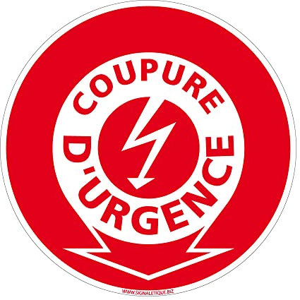 Signalétique.biz - Panneau Coupure d'Urgence Électrique - Signalisation Sécurité Incendie - Autocollant Coupure Électrique - Diamètre 125 mm - Adhésif