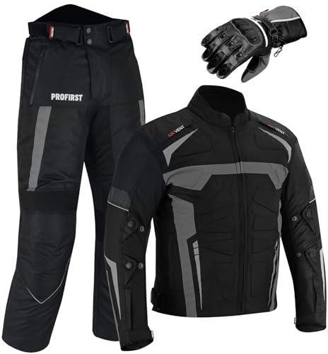 Motorbike Suit - Motorcycle Gloves Armoured 2 Piece Suit Motorbike Waterproof Suits Jacket with Trouser CE Armor For All Weather Mens (Grey, M 38 Chest/32 Waist - 32 T)