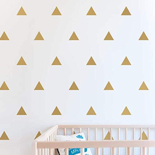 BugyBagy - Calcomanías de pared extraíbles triangulares doradas, 128 unidades, fáciles de despegar, fáciles de pegar, seguras en paredes y pintura, decoración de vinilo de BugyBagy (oro mate)