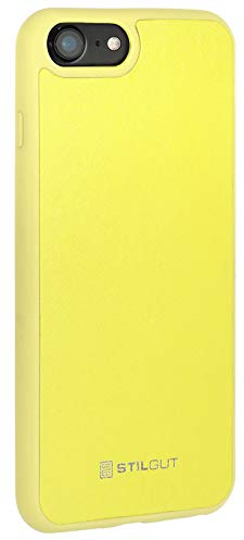STILGUT Bumper kompatibel mit iPhone 7/iPhone 8/ iPhone SE 2020 - iPhone 7/iPhone 8 & iPhone SE 2020 Case aus Kunststoff und Leder, Cover, Hülle aus TPU/PC & Leder - Gelb