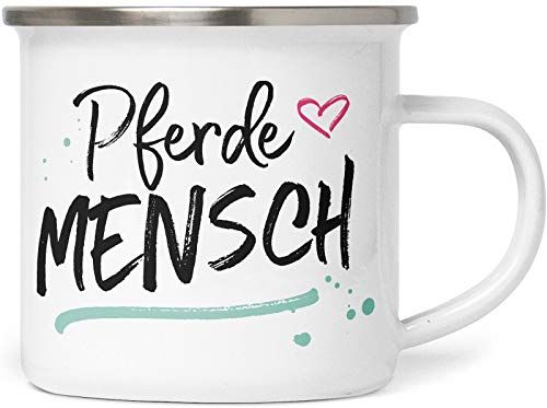 Emaille Tasse mit Spruch - Pferdemensch - Metalltasse für Pferdefreunde - Kaffeebecher mit Pferdespruch - persönliche Geschenkidee
