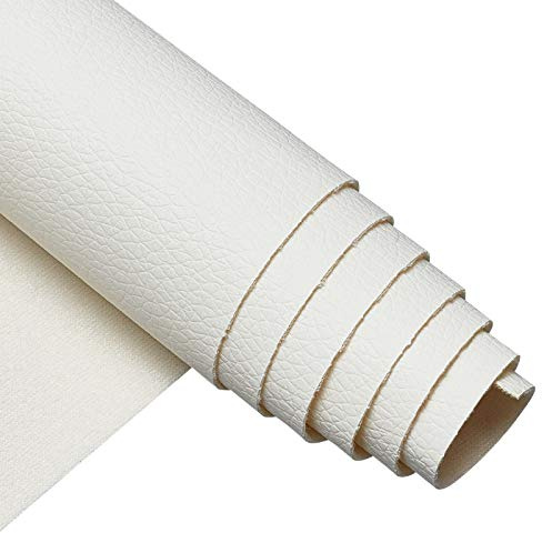 BENECREAT 33x140cm cremeweiß Faux PU Leder Panel Litchi Stoff Canvas Rückseite für Tasche, Hut, Schmuck, Haarhandwerk, Nähen und Dekoration