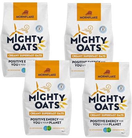 Mornflake - 4x 3kg Superfast Wholegrain Breakfast Oats 100% | All Natural Ingredients, High In Fibre. Creamy, Perfect For Overnight Porridge Oats & Granola. Suitable For Vegan Diet