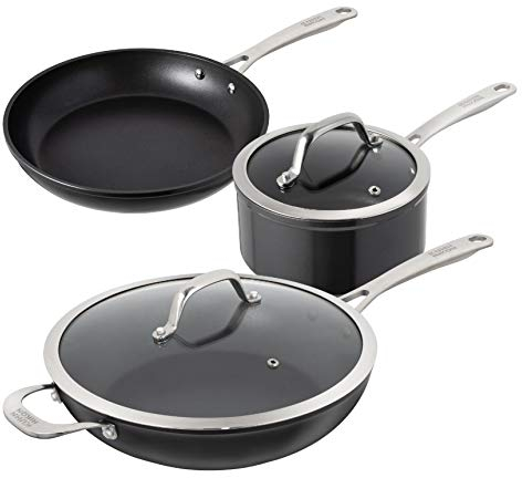 KUHN RIKON 31687 Easy Pro - Batería, Set que incluye sartén de 20cm, cazo, de 20cm y wok de 28cm. Negro
