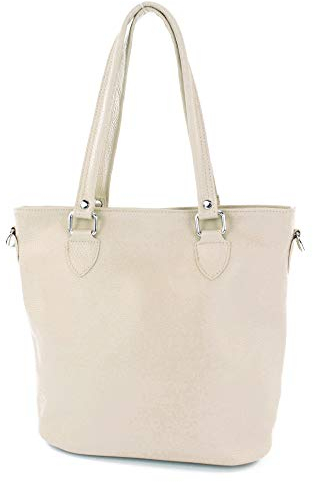 modamoda de - T215 - Italienische Ledertasche Shopper Large, Farbe:Creme