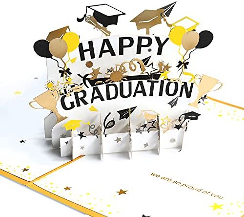 Regendeko 3D Graduation Hut Glückwunschkarte zum bestandenen Doktor, Examen, Abitur, Bachelor oder Master Abschluss 3D Pop Up Karte Grußkarten bestandene Prüfung hochwertige Klappkarte