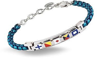 inSCINTILLE Bracciale Uomo Acciaio Simboli Nautica Rosa dei Venti, Regolabile 18-22 cm, Confezione Regalo Inclusa, Braccialetto Acciaio Inox, Bracciali Uomo (Bandiere Nautiche, Blu)
