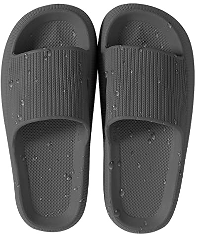 HSHAPAY House Slippers for Man And Women Beach Slides Non-Slip Lightweight Open-toe Shower Shoes Quick Drying Extra Thick Sandals (5 UK, Black, numeric_5)