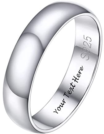 PROSILVER 925 Silber Verlobungsring für Männer Herren 5mm glänzender Fingerring personalisierte Ehering Memoirering Antragsring Schlichter Finger Schmuck Accessoire Ring Größe 67