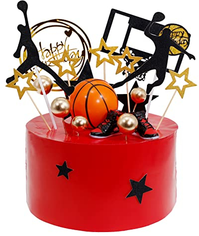 23 PCS Basketball Cake Toppers - 3D Basketball Star Gold Balls Cake Decoration for Sports Birthday Party Decorations Supplies