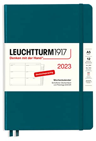 LEUCHTTURM1917 365721 Wochenkalender Medium (A5) 2023, 12 Monate, Pacific Green, Deutsch